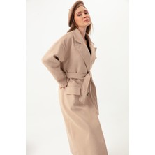 Lafaba Kadın Bej Çizgili Uzun Kaban