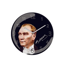 Art  Atatürk Portre Bombeli Gerçek Cam Duvar Saati