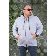 Starbattal Unisex Kapüşonlu Gri Melanj 3ip Sweat 11701 Büyük Beden Uzun Kol