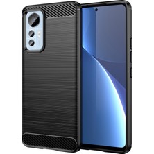 Microcase Xiaomi 12 Lite Brushed Carbon Fiber Silikon Kılıf - Siyah