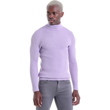 Hatemoğlu Mor Regular Fit Düz Balıkçı Yaka Klasik Yün Triko Kazak