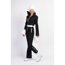 Elifim Moda Tasarım Sd Beyaz Kalpak Detaylı Siyah Kayak Tulumu