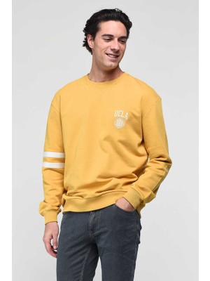 YOUNT Kahve Bisiklet Yaka Baskılı Erkek Sweatshirt