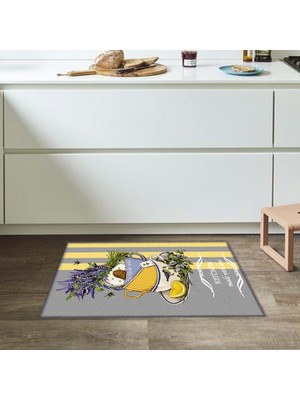 Soho Halı Fincan Desenli Kitchen Love Sloganlı Modern Dekoratif Mutfak Halısı KG2094