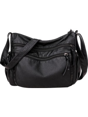 Şık Crossbody Çanta Totes Ayarlanabilir Kayış Iş Pu Deri Omuz Çantası B-BLACK-26X10X20CM