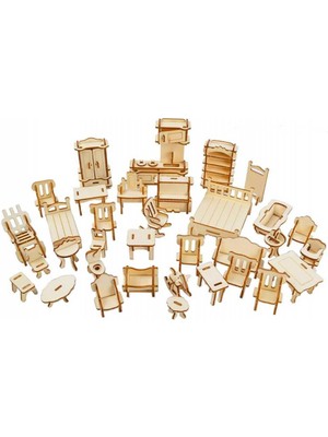 HYD Ahşap Minyatür Boyanabilir Ev Eşyaları Maketi Woodcraft Eğitici Evcilik Oyunu