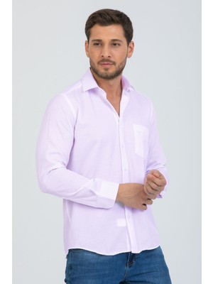 Varetta Erkek Lila Klasik Kesim Mini Desenli Cepli Uzun Kol Gömlek