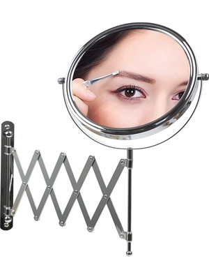Binbirreyon Krom Akordiyon Makyaj Aynası Çit Taraflı Banyo Duvar Aynası 5x Büyüteçli Çap: 20 cm MB025