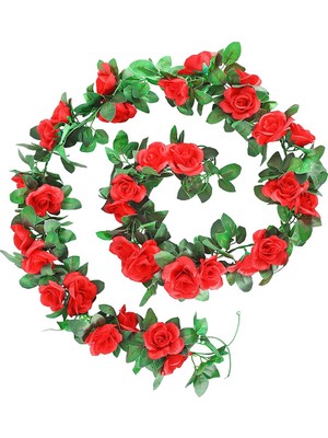 Gorgeous Yapay Gül Çelenk, 2 Paket 15 Ft Pembe Sahte Gül Asma Asılı Çiçekler Bitkiler Düğün Ev Için Sahte Çiçek Kırmızı