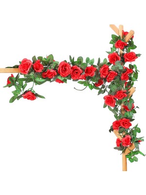 Gorgeous Yapay Gül Çelenk, 2 Paket 15 Ft Pembe Sahte Gül Asma Asılı Çiçekler Bitkiler Düğün Ev Için Sahte Çiçek Kırmızı