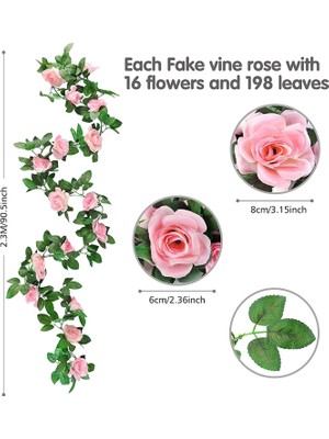 Gorgeous Yapay Gül Çelenk, 2 Paket 15 Ft Pembe Sahte Gül Vine Asılı Çiçekler Bitkiler Düğün Için Sahte Çiçek Ev Pembe