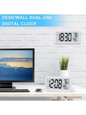 Gorgeous Dijital Çalar Saat, Masa Saati, Pille Çalışan LCD Elektronik Saat Yatak Odası Mutfak Ofisi Için Süslemeler - Beyaz