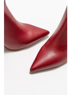Elle Shoes Bordo Deri Kadın Topuklu Bot