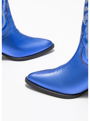 Elle Shoes Mavi Deri Kadın Topuklu Bot