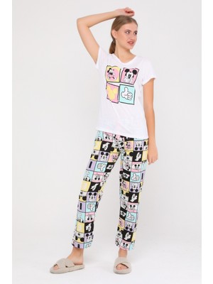 Bak's Store Pembe 4 Karakter Mickey Baskılı T-Şort Pantolon Pijama Takımı