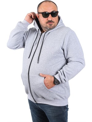 Mocgrande Büyük Beden Unisex Kapüşonlu 3ip Sweat 11701 Gri Melanj