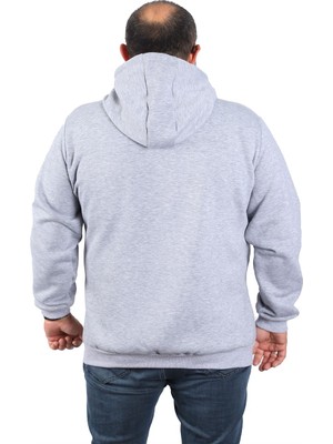 Mocgrande Büyük Beden Unisex Kapüşonlu 3ip Sweat 11701 Gri Melanj