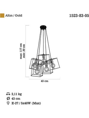 Lucea Mako 5 Li Siyah/altın Avize 5XE27