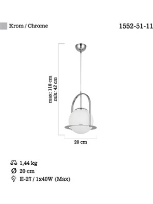 Lucea Lampon Q20 Krom Tekli Avize 1XE27