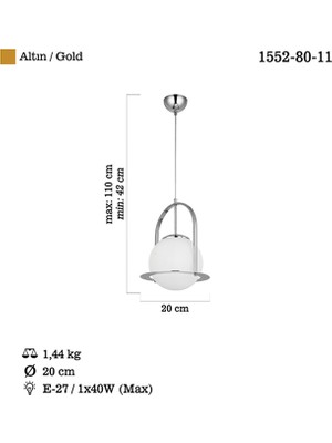 Lucea Lampon Q20 Altın Tekli Avize 1XE27