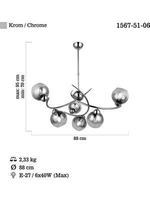 Lucea Hedra 6 Lı Krom Sarkıt Avize 6XE27