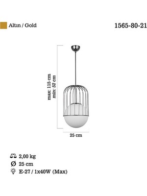 Lucea Capola Q25 Altın Teklı Avıze 1XE27