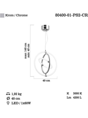 Lucea Almonte Küçük Boy Ledli 2 Li  Krom Avize 60W 3000K