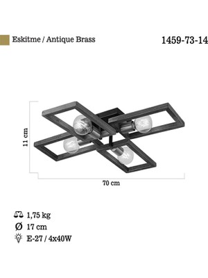 Era 4 Lü Antik Lak/Siyah Plafonyer 4Xe27