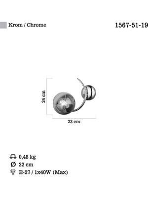 Lucea Hedra Tekli Krom Aplik 1XE27