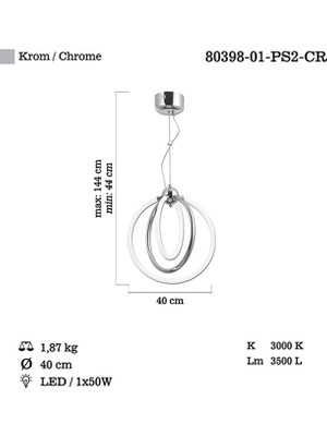 Lucea Nelas K.boy Ledli 2 Li Krom Avize 50W 3000K