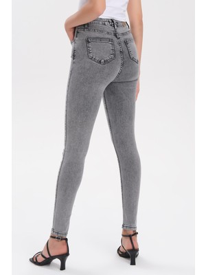 Kadın Füme Renk Ful Likralı Slim Fit Yüksek Bel Jean