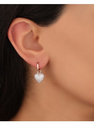 Mistik Silver Sallantılı Zirkon Taşlı Gümüş Kalp Küpe