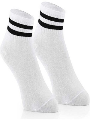 Herosa Tekstil 10'lu Beyaz Çizgili Kısa Unisex Pamuklu Çorap