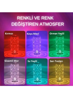 Bekaze Kristal Şarjlı Masa Lambası, LED Abajur, Dokunmatik + Kumandalı Model