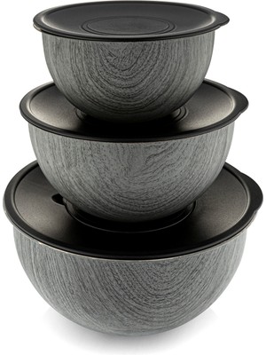 Bambum Rose Wood 3'lü Metal Karıştırma Kabı - Antrasit