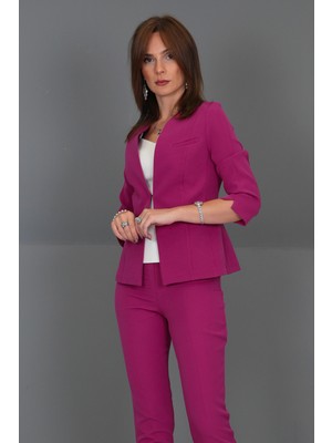 Önder Özsoy V Yaka Boydan Kuplu Kısa Ceket-Fuşya