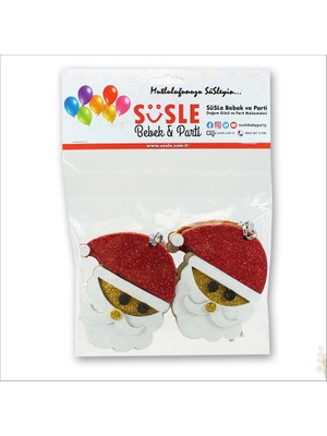 Süsle Bebek ve Parti Yılbaşı Ağaç Süsü, 8cm Simli Noel Baba - 6 Adet