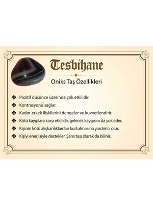 Tesbihane Kararmaz Metal Ayyıldız Püsküllü Arpa Kesim Oniks Doğaltaş Tesbih