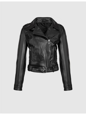 İLVİ Uggi Hakiki Deri Kadın Siyah Ceket