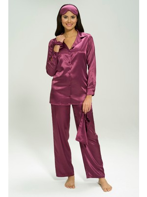 For You Sleepwear 6 Lı Saten Bustiyerli Mor Pijama Takımı