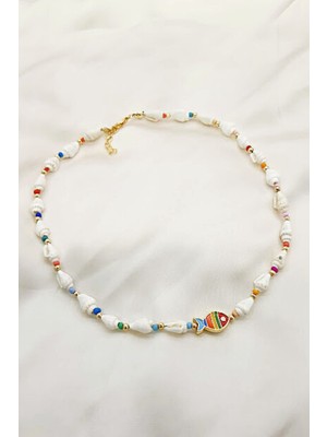 Petek Aksesuar Renkli Boncuk Deniz Kabuğu Balık Kolye