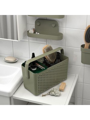 IKEA Bölmeli Saklama Sepeti Zeytin Yeşili  35X17X25 cm Kulplu Banyo-Mutfak Düzenleme Kutusu