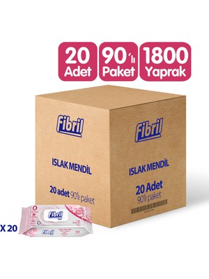 Fibril Gül Kokulu Islak Mendil 20x90 lı Paket 1800 Yaprak