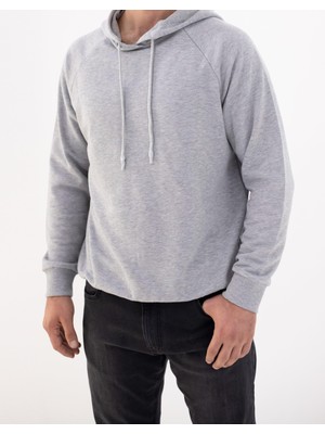 Finger Print Gri Oversize Kapüşonlu Sweatshirt