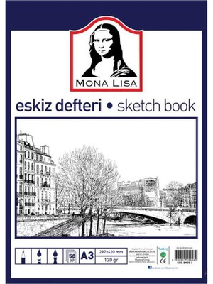 Südor Monalisa Eskiz Defteri A-3 Dokulu Kağıt Kara Kalem Çalışma Defteri 50 Yaprak 120 gr 29,7 x 42 cm