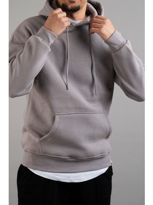 Bombe Erkek Kapüşonlu Basic Sweatshirt Gri