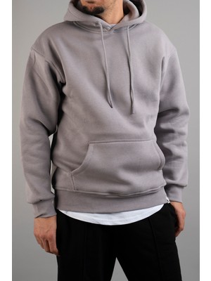 Bombe Erkek Kapüşonlu Basic Sweatshirt Gri