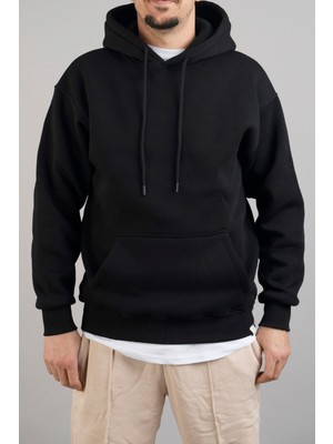 Bombe Erkek Kapüşonlu Basic Sweatshirt Siyah