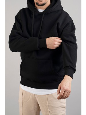 Bombe Erkek Kapüşonlu Basic Sweatshirt Siyah