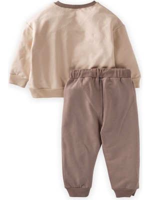 Cigit Yaka Garnili Sweatshirt Takım 2-8 Yaş Kum-Vizon